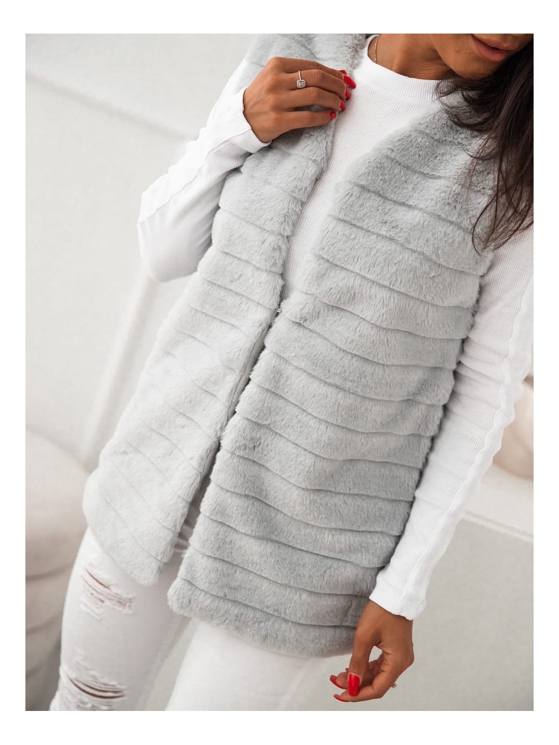 Women\'s fur vest, light gray 02114 - Online store - Boutique